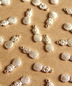 8 pc. Tiny Silver Plated Brass Pineapple Charms: 9.5mm by 5mm - made in USA tropical fruit summer holiday vacation hawaii food | SI-240