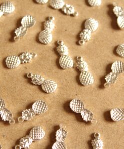8 pc. Tiny Silver Plated Brass Pineapple Charms: 9.5mm by 5mm - made in USA tropical fruit summer holiday vacation hawaii food | SI-240
