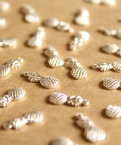 8 pc. Tiny Silver Plated Brass Pineapple Charms: 9.5mm by 5mm - made in USA tropical fruit summer holiday vacation hawaii food | SI-240