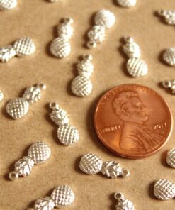 8 pc. Tiny Silver Plated Brass Pineapple Charms: 9.5mm by 5mm - made in USA tropical fruit summer holiday vacation hawaii food | SI-240