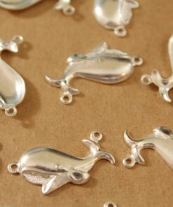 6 pc. 2 Loop Happy Silver Plated Brass Whales: 22mm by 12mm - made in USA | SI-188