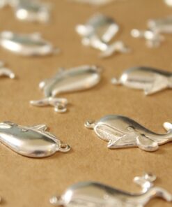 6 pc. 2 Loop Happy Silver Plated Brass Whales: 22mm by 12mm - made in USA | SI-188