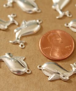 6 pc. 2 Loop Happy Silver Plated Brass Whales: 22mm by 12mm - made in USA | SI-188