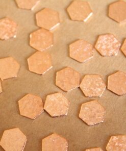 14 pc. Small Rose Gold Plated Brass Crosshatched Hexagons: 9mm by 8mm - made in USA | ROS-051