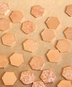 14 pc. Small Rose Gold Plated Brass Crosshatched Hexagons: 9mm by 8mm - made in USA | ROS-051