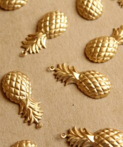 6 pc. Raw Brass Pineapple Charms: 28mm by 12mm - made in USA tropical fruit summer holiday vacation hawaii food | RB-1137