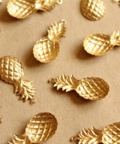 6 pc. Raw Brass Pineapple Charms: 28mm by 12mm - made in USA tropical fruit summer holiday vacation hawaii food | RB-1137