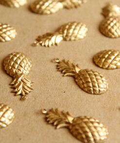 6 pc. Raw Brass Pineapple Charms: 28mm by 12mm - made in USA tropical fruit summer holiday vacation hawaii food | RB-1137