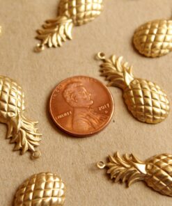 6 pc. Raw Brass Pineapple Charms: 28mm by 12mm - made in USA tropical fruit summer holiday vacation hawaii food | RB-1137