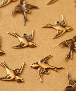 5 pc. Antiqued Brass Plated 1 Loop Bird Charm Facing Right - made in USA | AB-041