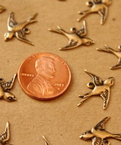 5 pc. Antiqued Brass Plated 1 Loop Bird Charm Facing Right - made in USA | AB-041