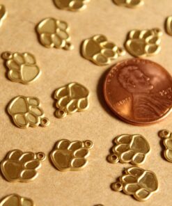 24 pc. Small Raw Brass Paw Charms: 11mm by 9mm - made in USA | RB-1098