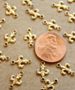 20 pc. Tiny Raw Brass Fleur de Lis Connectors: 12mm by 7mm - made in USA | RB-1158