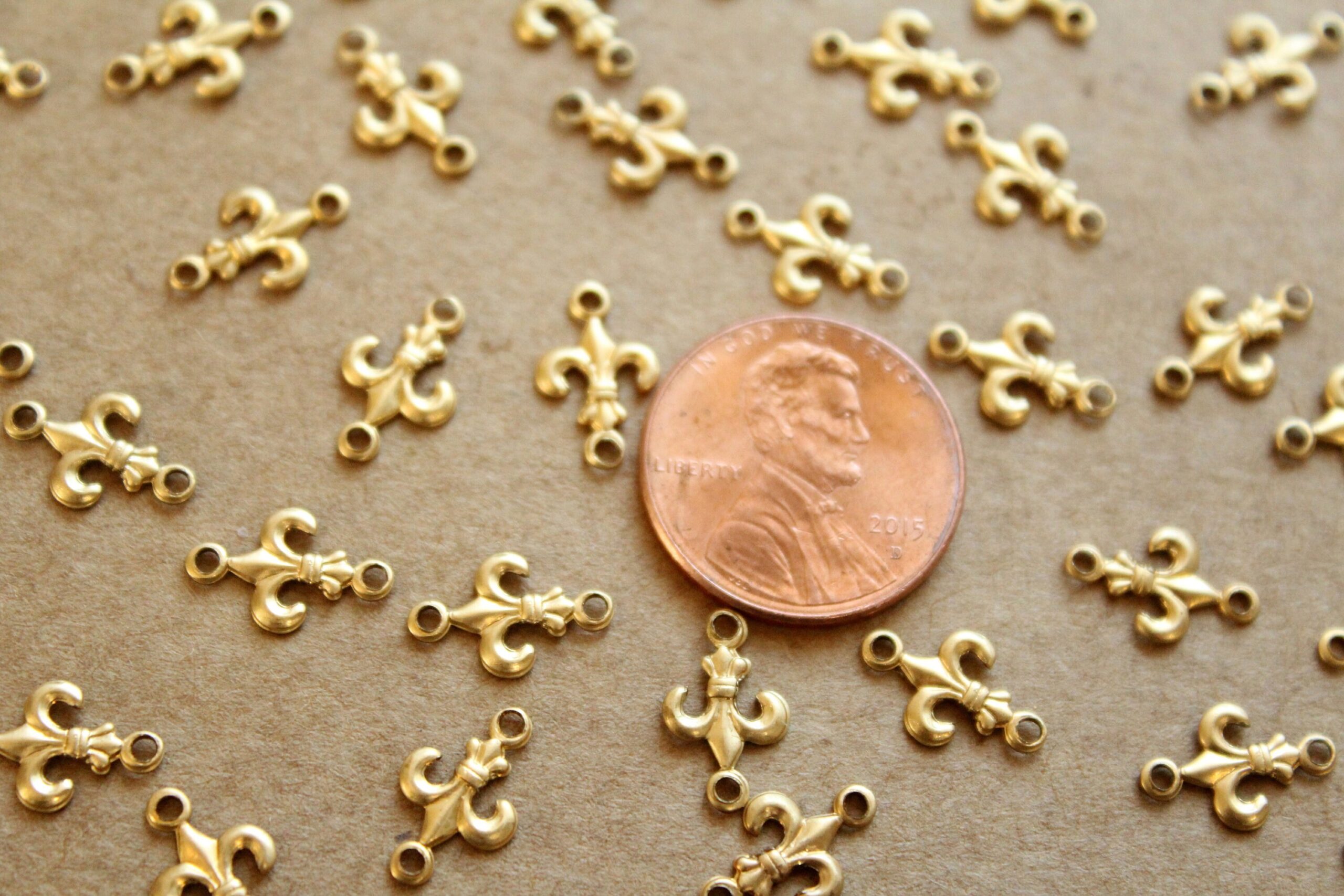 20 pc. Tiny Raw Brass Fleur de Lis Connectors: 12mm by 7mm - made in USA | RB-1158