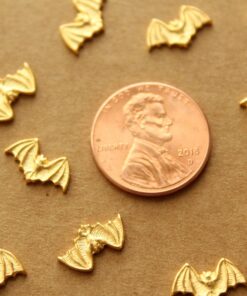 4 pc. Tiny Gold Plated Brass Bat Stampings: 7mm by 12mm - made in USA | GLD-007