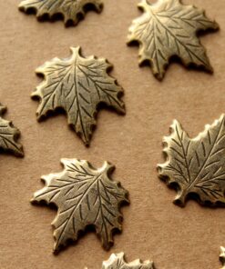 4 pc. Medium Antique Brass Plated Maple Leaves: 17mm by 19mm - made in USA | AB-118