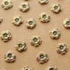 6 pc. Antique Brass Plated Flax Flower: 7.5mm by 8mm - made in USA | AB-140