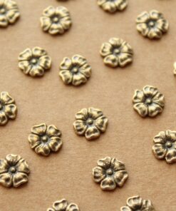 6 pc. Antique Brass Plated Flax Flower: 7.5mm by 8mm - made in USA | AB-140