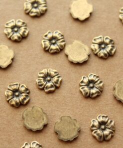 6 pc. Antique Brass Plated Flax Flower: 7.5mm by 8mm - made in USA | AB-140