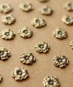6 pc. Antique Brass Plated Flax Flower: 7.5mm by 8mm - made in USA | AB-140