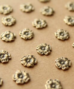 6 pc. Antique Brass Plated Flax Flower: 7.5mm by 8mm - made in USA | AB-140