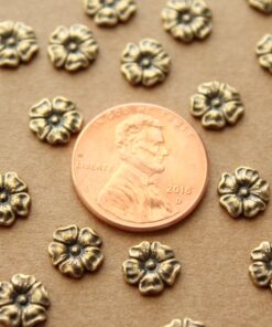 6 pc. Antique Brass Plated Flax Flower: 7.5mm by 8mm - made in USA | AB-140