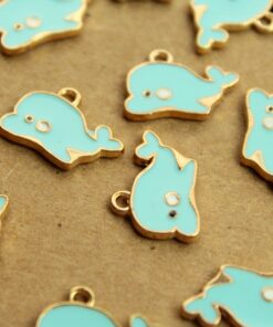 10 pc. Blue Dolphin Charms - Blue and Gold Enameled, 19mm x 13mm x 2mm | MIS-212