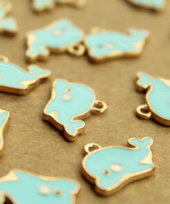 10 pc. Blue Dolphin Charms - Blue and Gold Enameled, 19mm x 13mm x 2mm | MIS-212