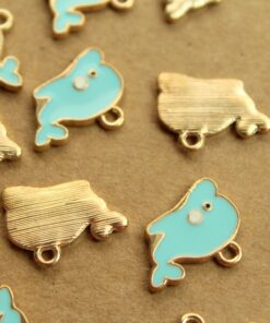 10 pc. Blue Dolphin Charms - Blue and Gold Enameled, 19mm x 13mm x 2mm | MIS-212