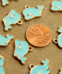 10 pc. Blue Dolphin Charms - Blue and Gold Enameled, 19mm x 13mm x 2mm | MIS-212