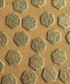 14 pc. Small Antique Brass Plated Crosshatched Hexagons: 9mm by 8mm - made in USA | AB-150