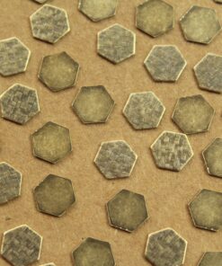 14 pc. Small Antique Brass Plated Crosshatched Hexagons: 9mm by 8mm - made in USA | AB-150