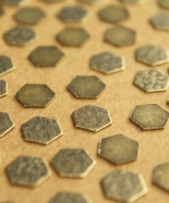 14 pc. Small Antique Brass Plated Crosshatched Hexagons: 9mm by 8mm - made in USA | AB-150