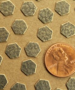 14 pc. Small Antique Brass Plated Crosshatched Hexagons: 9mm by 8mm - made in USA | AB-150