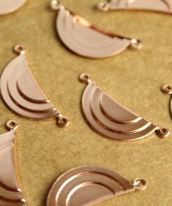 4 pc. Rose Gold Plated Brass Geometric Layered Half Circle Charms: 27mm by 10mm - made in USA | ROS-155