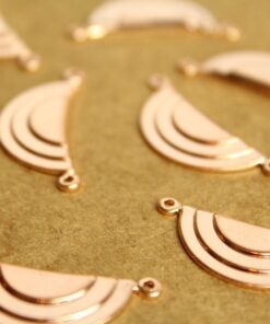 4 pc. Rose Gold Plated Brass Geometric Layered Half Circle Charms: 27mm by 10mm - made in USA | ROS-155