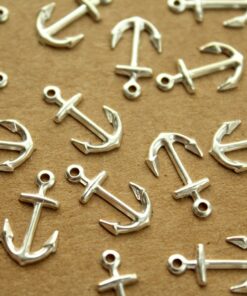16 pc. Small Silver Plated Brass Anchor Charms: 16mm by 10mm - made in USA | SI-319