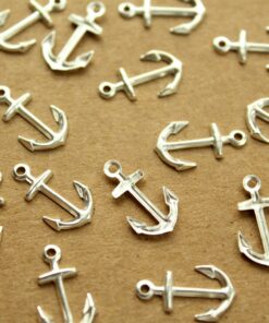 16 pc. Small Silver Plated Brass Anchor Charms: 16mm by 10mm - made in USA | SI-319