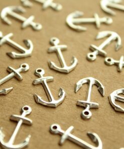 16 pc. Small Silver Plated Brass Anchor Charms: 16mm by 10mm - made in USA | SI-319