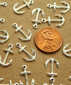 16 pc. Small Silver Plated Brass Anchor Charms: 16mm by 10mm - made in USA | SI-319