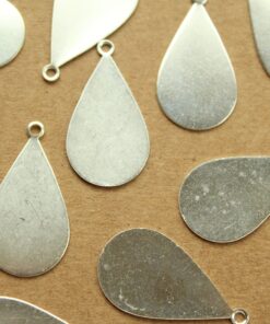 8 pc. Large Silver Plated Brass Teardrop Tags: 31mm by 17mm - made in USA | SI-328