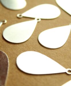 8 pc. Large Silver Plated Brass Teardrop Tags: 31mm by 17mm - made in USA | SI-328