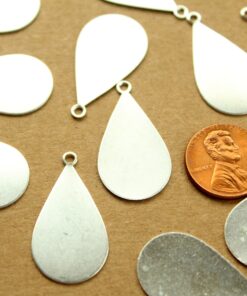8 pc. Large Silver Plated Brass Teardrop Tags: 31mm by 17mm - made in USA | SI-328