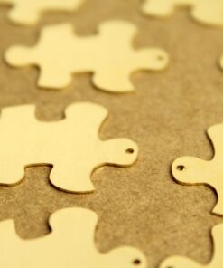 4 pc. Raw Brass Puzzle Piece Charms: 32mm by 24mm - made in USA | RB-1249
