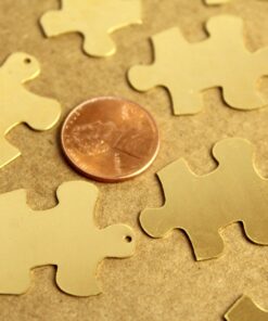 4 pc. Raw Brass Puzzle Piece Charms: 32mm by 24mm - made in USA | RB-1249