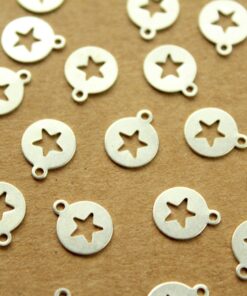 10 pc. Silver Plated Brass Circle Tags with Star Cutouts: 11mm by 9mm - made in USA | SI-309