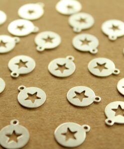 10 pc. Silver Plated Brass Circle Tags with Star Cutouts: 11mm by 9mm - made in USA | SI-309