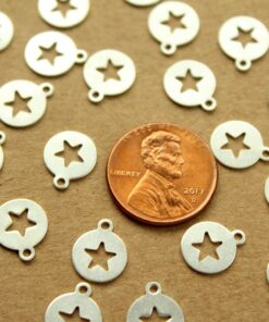 10 pc. Silver Plated Brass Circle Tags with Star Cutouts: 11mm by 9mm - made in USA | SI-309