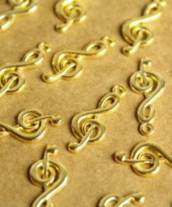 20 pc. Bright Gold Treble Clef Charms: 26mm by 10mm | MIS-260