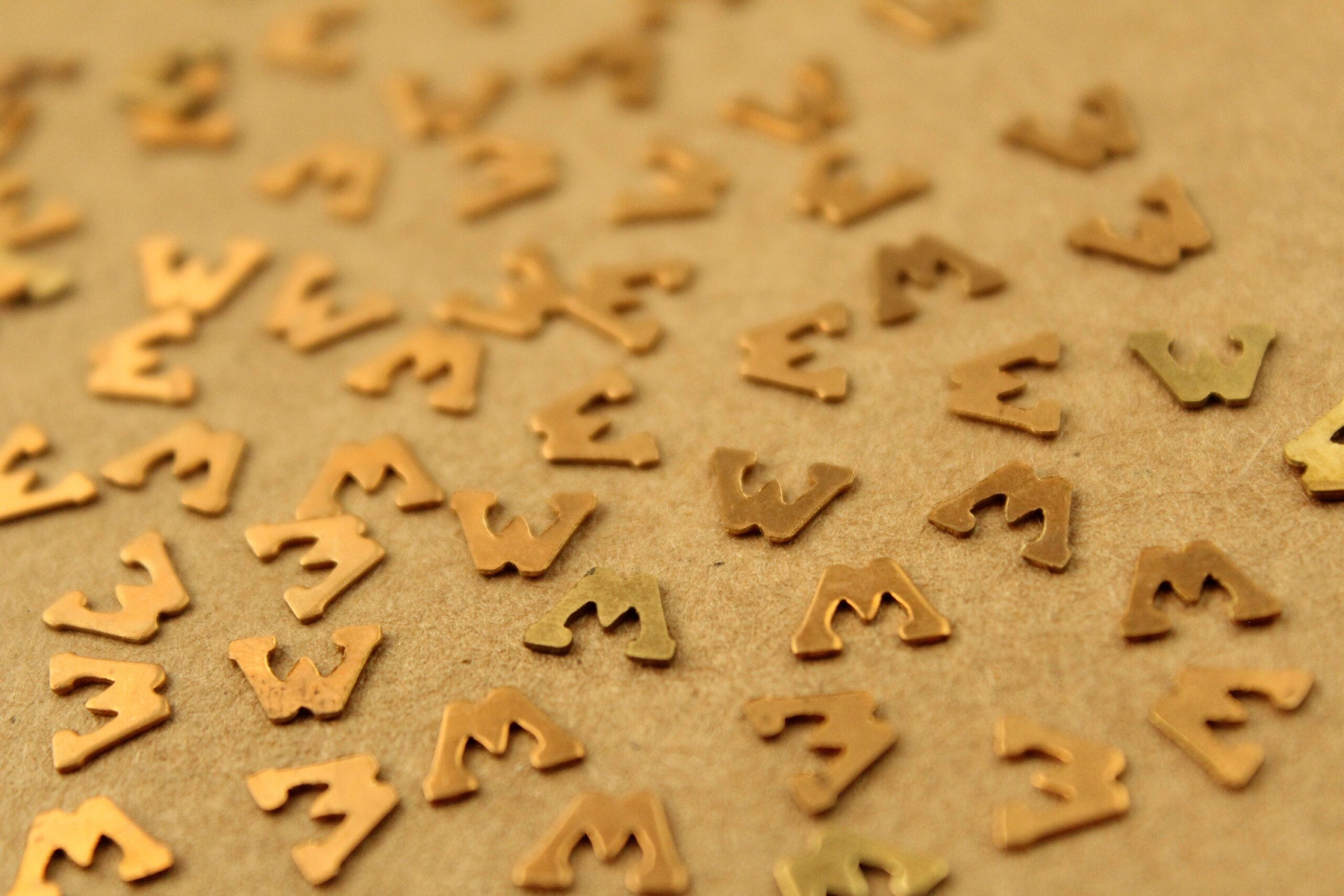 8 pc. Tiny Raw Brass Letter W Stampings - 7m by 5mm - made in USA | RB-1258